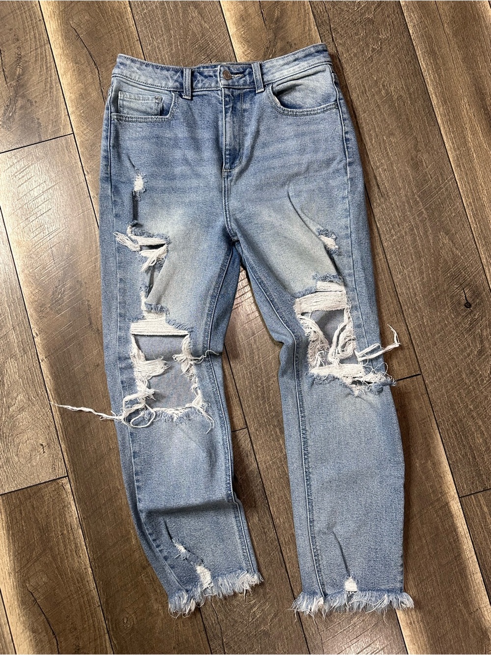 Cello Distressed Hi Rise Ankle Crop Jeans